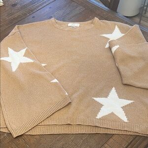 TALULAH Tan Knit Sweater Bold star pattern & bell sleeves Cozy and Stylish Med